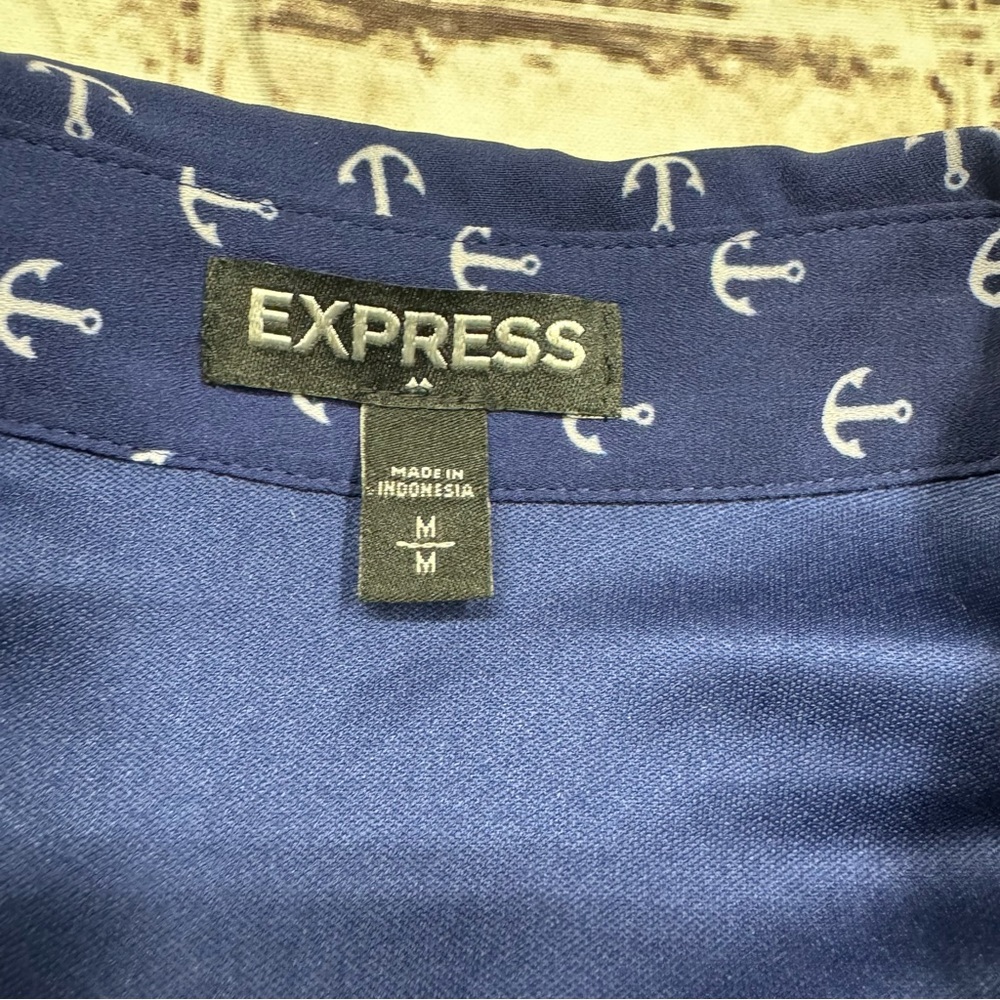 Express Medium Anchor Printed Button Up Ribbon Ti… - image 2